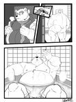 anthro balls barely_visible_balls barely_visible_genitalia bathing belly butt clothing eyes_closed eyewear genitals glasses humanoid_hands male moobs necktie nipples overweight overweight_anthro overweight_male shirt sitting smoking solo topwear undressing water deadanthro lifewonders tokyo_afterschool_summoners leib_(tas) bear mammal polar_bear ursine 2020 comic hi_res monochrome