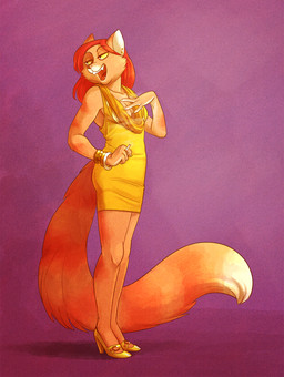 4_fingers anthro bangle biped breasts cheek_tuft cigarette cleavage clothed clothing collarbone dress ear_piercing eyebrow_through_hair eyebrows facial_tuft fangs female fingers footwear fully_clothed fur gradient_background hair high_heels jewelry long_tail looking_aside open_mouth open_smile orange_body orange_fur piercing pink_background red_hair shoes simple_background smile smoking solo stripes tail teeth translucent translucent_hair tuft yellow_clothing yellow_dress yellow_sclera redvelvetbat domestic_cat felid feline felis mackerel_tabby mammal tabby_cat
