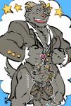 bottomless butler chibi clothed clothing fantasizing featureless_crotch heart_symbol male muscular muscular_male necktie suit shirako lifewonders tokyo_afterschool_summoners salomonkun bovid caprine goat mammal hi_res