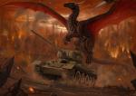 feral fire horn membrane_(anatomy) membranous_wings solo spines spread_wings t-34-85_(tank) t-34_(tank) tail tank vehicle wings x-celebril-x european_mythology mythology dragon mythological_creature mythological_scalie reptile scalie western_dragon absurd_res digital_media_(artwork) hi_res