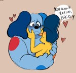 anthro big_ears black_eyes black_nose blue_body blue_ears blue_face blue_hair blush dialogue duo eye_contact floppy_ears glistening glistening_eyes hair hand_on_face happy heart_symbol hug huge_ears looking_at_another looking_at_partner looking_down male male/male multicolored_body noseless nude o_o open_mouth puppet raised_arms red_body round_eyes round_head round_nose sad shadow short_hair simple_background size_difference skinny skinny_humanoid smile speech_bubble talking_to_another talking_to_partner tan_background text tongue toony two_tone_body wide_eyed yellow_body yellow_ears yellow_face yellow_tongue calazotauvu welcome_home barnaby_beagle wally_darling beagle canid canine canis domestic_dog humanoid hunting_dog mammal scent_hound 2023 english_text hi_res