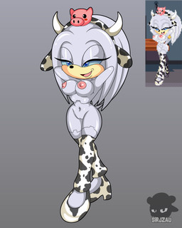 anthro blue_eyes blue_sclera breasts clothing cowboy_hat cowgirl_outfit female genitals grey_body half-closed_eyes hat headgear headwear machine narrowed_eyes navel nipples open_mouth pose smile solo vulva sirjzau project_x_love_potion_disaster sega sonic_the_hedgehog_(series) fan_character zeta_the_echidna android echidna mammal monotreme robot 4:5 absurd_res hi_res pinup redraw reference_image