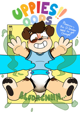 anthro clothed clothing diaper feces happy male pooping poopy_diaper smile soiled_diaper soiling soiling_diaper solo speech_bubble stink_fumes stink_lines text topwear unclean_diaper uppies used_diaper using_diaper wearing_diaper young young_anthro conditional_dnp scoty_doodlerz canid canine mammal hi_res