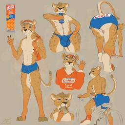 anthro athletic backpack backsack ball_slip balls beanie bent_over blue_clothing blue_eyes bottomwear bread bulge butt clothed clothing food fur genitals gesture hat headgear headwear hoodie hotpants male nipples orange_clothing paw_shoes penis penis_poking_out raised_tail shirtless_male shorts smile solo spandex spandex_shorts speedo speedo_only swimwear tail tan_body tan_fur tight_bottomwear tight_clothing tight_shorts toast topless topwear waving waving_at_viewer wet wet_body wet_clothing yannirosegold lance_crackers toastchee_sandwich_crackers cheetah felid feline mammal 1:1 absurd_res hi_res sketch_page