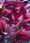 anthro body_hair bow_(weapon) clothing cupid's_arrow flower fur happy_trail holidays laurel_wreath looking_aside male nipples pink_body pink_fur plant ranged_weapon rose_(flower) solo toga weapon momobeda disney the_lion_king valentine's_day cupid kovu_(the_lion_king) felid lion mammal pantherine