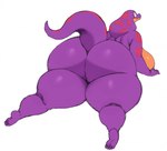 anthro big_breasts big_butt blush breasts butt countershading female huge_breasts huge_butt huge_thighs looking_at_viewer looking_back lying multicolored_body non-mammal_breasts nude on_front overweight overweight_anthro overweight_female rear_view simple_background solo thick_thighs white_background sssonic2 keeshee lamarian reptile scalie snake 2022 digital_media_(artwork)