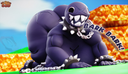 anthro big_breasts big_butt breasts butt chain choker female grass jewelry necklace outside plant scar solo teeth teeth_showing text thick_thighs shachath3d mario_bros nintendo gigi_(thecoatl034) chain_chomp humanoid mammal absurd_res hi_res