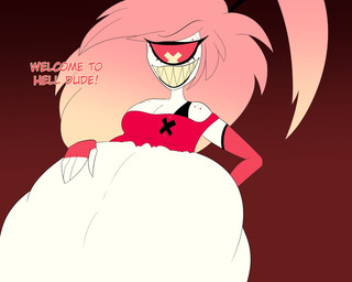 abdominal_bulge belly big_belly female fully_inside hand_on_belly red_eyes sharp_teeth smile solo teeth text vore hangrydem0n hazbin_hotel hellaverse cherri_bomb_(hazbin_hotel) cyclops demon humanoid 5:4 english_text hi_res