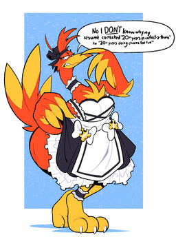 annoyed anthro anthrofied avian_feet beak big_butt blush blush_lines bottomwear bow_ribbon breasts bubble_butt butt choker claws clenched_teeth clothed clothing clothing_lift dialogue feather_hands feathers feet female frown green_eyes huge_butt huge_hips jewelry long_neck maid_uniform medium_breasts necklace non-mammal_breasts red_body red_feathers simple_background skirt skirt_lift solo tail tail_feathers talons teeth text toes uniform wide_hips yellow_beak yellow_body yellow_feathers boot_(artist) banjo-kazooie rareware kazooie avian breegull 2026 english_text hi_res