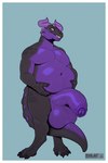 anthro balls belly big_penis black_body black_scales border claws genitals horn male overweight overweight_male penis purple_balls purple_body purple_penis purple_scales scales slightly_chubby slightly_chubby_male solo tail white_border mariart mythology gideon_(gylph) dragon mythological_creature mythological_scalie reptile scalie 2023 2:3 digital_media_(artwork) hi_res