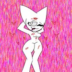 anthro blood bodily_fluids female fur solo stitch_(sewing) thick_thighs tongue tongue_out white_body white_fur wounded unknown_artist_(artist) femtanyl token_(femtanyl) domestic_cat felid feline felis mammal hi_res