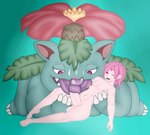 anthro bodily_fluids cum cumshot duo ejaculation female genital_fluids hair interspecies long_tongue male oral pink_hair pokephilia purple_tongue sex size_difference tongue tongue_out tonguejob maxhe vetraxus nintendo pokemon generation_1_pokemon human mammal pokemon_(species) venusaur 2020 hi_res