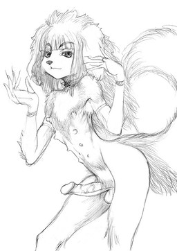 areola balls bangs erection femboy fur genitals hair humanoid_genitalia humanoid_penis looking_at_viewer male multi_nipple nipples nude penis simple_background smile solo standing white_background marudi canid canine mammal graphite_(artwork) greyscale monochrome traditional_media_(artwork)