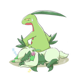 ambiguous_gender anthro blue_eyes blush blush_lines bodily_fluids duo fur green_body green_ears green_fur green_tail lying on_side pawpads paws pink_nose red_body simple_background sleeping sweat sweatdrop tail white_background yellow_sclera 0bon nintendo pokemon floragato generation_3_pokemon generation_9_pokemon grovyle pokemon_(species) 1:1 2024 hi_res