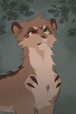 brown_body brown_fur brown_markings brown_nose cheek_tuft eyebrows facial_tuft female feral fur green_background green_eyes head_tuft heterochromia looking_away looking_up markings multicolored_body multicolored_fur pink_nose red_eyes round_ears simple_background solo star_(marking) tan_body tan_eyebrows tan_fur tuft two_tone_nose azzai felid lion mammal pantherine 2024 2:3 colored digital_drawing_(artwork) digital_media_(artwork) flat_colors