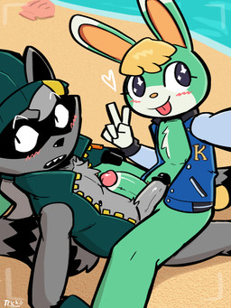 5_fingers anthro anthro_on_anthro beach black_body black_clothing black_eyes black_fur black_glans black_inner_ear black_jacket black_nose black_topwear blonde_hair blue_clothing blue_jacket blue_topwear chest_tuft circumcised circumcision_scar clothed clothing dipstick_ears duo ear_markings erection facial_markings fingers frottage fur genital_scar genitals gesture glans green_body green_clothing green_fur green_hat green_headwear green_penis green_topwear green_vest grey_body grey_fur grey_hair grey_penis hair hand_gesture hat head_markings headgear headwear humanoid_genitalia humanoid_penis interspecies jacket male male/male markings mask_(marking) multicolored_ears on_lap open_clothing open_jacket open_mouth open_topwear open_vest outside penile penis penises_touching pink_glans ponytail scar sea seaside selfie sex sharp_teeth sitting smile sparkles sparkling_eyes striped_markings striped_tail stripes tail tail_markings taking_picture taking_selfie teeth tongue tongue_out topwear tuft v_sign vest water white_body white_fur white_penis felino animal_crossing nintendo sasha_(animal_crossing) trick_(tricktrashing) lagomorph leporid mammal procyonid rabbit raccoon 2021 3:4 hi_res