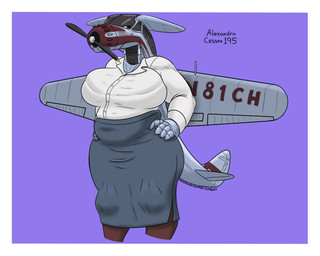 aircraft anthro belly big_belly big_breasts bra_outline breasts clothing female green_eyes grey_clothing grumpy hand_on_hip looking_at_viewer machine multicolored_body navel_outline overweight overweight_female red_body silver_body solo vehicle white_clothing panzerschreckleopard cessna_195 cessna_aircraft_company aeromorph living_aircraft living_machine living_vehicle 2026 5:4 absurd_res colored hi_res