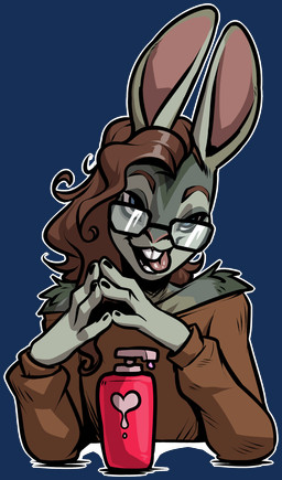 ambiguous_gender anthro bedroom_eyes big_ears blue_eyes brown_hair buckteeth clothed clothing eyebrows eyewear front_view fur gesture glasses grey_body grey_fur hair heart_symbol long_hair lube_bottle lustful_gaze narrowed_eyes naughty_face outline raised_eyebrows seductive sidecut solo steepled_fingers sweater teeth tongue tongue_out topwear white_outline atryl lucatael hare lagomorph leporid mammal 2024 absurd_res alpha_channel digital_drawing_(artwork) digital_media_(artwork) hi_res male_(lore)