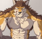 anthro black_nose licking licking_lips licking_own_lips male muscular muscular_anthro muscular_male navel nipples solo tongue tongue_out natsunouro lifewonders live_a_hero barrel_(live_a_hero) canid canine canis domestic_dog mammal 2025 colored
