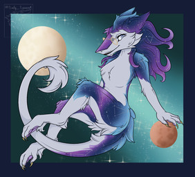 anthro eyewear female glasses looking_at_viewer moon nude planet smile solo space star tail floethesergal sergal digital_media_(artwork) hi_res