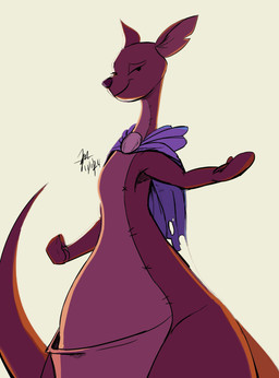 brown_body brown_fur cape clothing evil_grin fabric female feral fur pink_body pink_fur plushie pouch_(anatomy) seam_(sewing) simple_background smile solo torn_cape torn_clothing torn_ear windspan disney winnie_the_pooh_(franchise) kanga kanga_the_conqueror animate_inanimate kangaroo living_plushie macropod mammal marsupial absurd_res hi_res signature