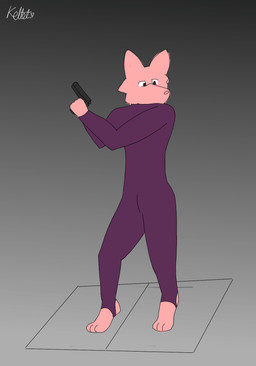 anthro bdsm bodysuit bondage bound clothing gun machine_bondage male mummification mummified ranged_weapon resisting skinsuit solo tight_clothing weapon keltet37 canid canine mammal animated colored hi_res