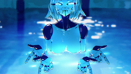4_arms blue_body breasts eyelashes female front_view hair looking_at_viewer mandibles multi_arm multi_limb nude partially_submerged short_hair solo swimming_pool white_body white_eyes white_hair sixie_(artist) chainsaw_man i'll_teach_you_everything_(chainsaw_man) animal_humanoid arachnid arachnid_humanoid arthropod arthropod_humanoid humanoid spider_humanoid hi_res meme