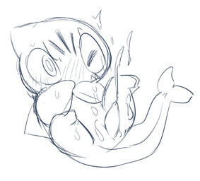 anthro blush bodily_fluids cum cumshot ejaculation erection fangs genital_fluids genitals male one_eye_closed orgasm penis simple_background solo tapering_penis teeth white_background doneru aquatic fish shark 2015 blue_and_white monochrome sketch
