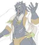 abs anthro black_body black_fur bulge clothing fur hair_tassels male muscular muscular_anthro muscular_male pecs pubes solo speedo standing swimwear izm_rm7 lifewonders tokyo_afterschool_summoners tezcatlipoca_(tas) felid mammal pantherine hi_res