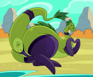 anus camel_toe clothing female feral fishnet_clothing fishnet_legwear genitals green_body legwear looking_at_viewer looking_back multicolored_body one_eye_closed pantoes solo thick_thighs two_tone_body vulva wink winking_at_viewer lonbluewolf johnny_bravo_(series) nessie_(johnny_bravo) sea_serpent 2026 6:5 hi_res