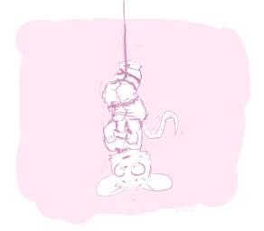 anthro clothed clothed_male clothing hanged male pink_background restraints simple_background solo straitjacket upside_down bravobunny mammal mouse murid murine rodent hi_res monochrome pink_and_white pink_theme