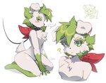 anthro blush breasts chest_tuft collar embarrassed female floppy_ears flower flower_(anatomy) fur green_body green_eyes green_fur green_hair hair kneeling leash looking_at_viewer looking_back multiple_poses nude plant pokemorph pose question_mark red_flower simple_background small_breasts small_tail solo speech_bubble tail tuft white_body white_fur typh nintendo pokemon canid canine canis domestic_dog generation_4_pokemon hybrid legendary_pokemon mammal pokemon_(species) shaymin sky_forme_shaymin