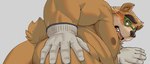 anthro anus barely_visible_anus bear blush brown_body brown_fur butt clothing cropped eyewear fur glasses gloves handwear lifewonders looking_back male mammal mostly_nude musclegut muscular nipples oaks16 pecs presenting presenting_hindquarters solo tokyo_afterschool_summoners volos_(tas)