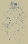 anthro big_breasts block breasts cape clothing female hi_res looking_at_viewer microsoft minecraft mojang numb_digga_(artist) sketch solo square square_eyes unknown_character unknown_species xbox_game_studios