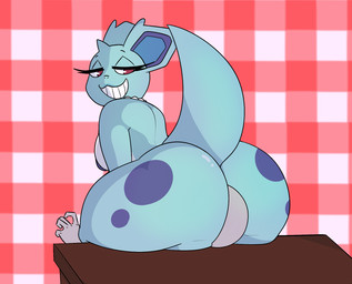 ambiguous_gender anthro big_butt butt duo facesitting female furniture grin half-closed_eyes looking_back narrowed_eyes nipples sitting sitting_on_another smile table thick_thighs yiwol nintendo pokemon anon bun-bun_(aquabunny) generation_1_pokemon nidorina pokemon_(species) hi_res
