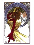 anthro art_nouveau blonde_hair blue_eyes detailed_background female flower hair looking_at_viewer mucha plant smile solo terrie_smith bear mammal 2002 absurd_res hi_res signature traditional_media_(artwork)