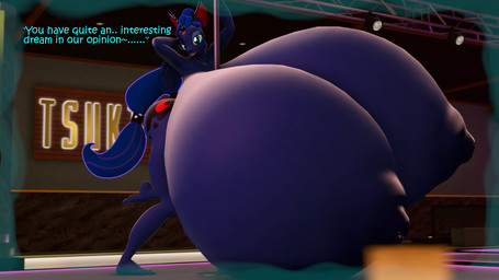 anthro areola big_areola big_breasts big_nipples blue_body blue_skin breasts eyebrows eyelashes feet female horn huge_areola huge_breasts huge_nipples hyper hyper_breasts looking_at_viewer nipples pole solo stripper_pole tail text toes wings coriponer friendship_is_magic hasbro idw_publishing my_little_pony my_little_pony_(idw) mythology evil_luna_(idw) princess_luna_(mlp) equid equine mammal mythological_creature mythological_equine winged_unicorn 16:9 2026 3d_(artwork) 4k absurd_res digital_media_(artwork) english_text hi_res source_filmmaker_(artwork) widescreen