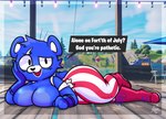 american_flag anthro armband big_breasts blue_body blue_fur blush blush_lines boots bottomwear breasts cheek_tuft clothing eye_scar eyelashes facial_scar facial_tuft female footwear fur glistening glistening_breasts glistening_clothing gloves hair hand_on_cheek handwear heart_nose heart_symbol holidays looking_at_viewer lying on_side pants pattern_bottomwear pattern_clothing pattern_pants photo_background red_boots red_clothing red_footwear scar seductive shoes short_hair small_ears solo striped_bottomwear striped_clothing striped_pants stripes text thick_thighs tuft united_states_of_america white_body white_fur wide_hips foamytail 4th_of_july epic_games fortnite fireworks_team_leader bear mammal english_text photography_(artwork)