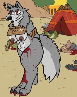 angry annoyed anthro bdsm blood bodily_fluids bondage bound breasts camp clothed clothing cum death female forced fur genital_fluids gesture gore group hand_gesture multi_nipple nipples nude outside plant pregnant red_eyes solo_focus tent text thumbs_up tree trout_(artist) canid canine canis kobold lizard mammal reptile scalie wolf 2017 aliasing digital_media_(artwork) english_text hi_res