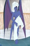 areola breasts eyes_closed female irl_trace lips monster_girl_(genre) nipples not_furry nude shower solo towel towel_on_head fab3716 disney gargoyles demona_(gargoyles) gargoyle humanoid