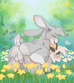 anthro anus balls bangs blush butt duo eyes_closed female female_penetrated flower from_behind_position fur genitals grass grey_body grey_fur heart_symbol interspecies long_ears looking_back looking_pleasured male male/female male_penetrating male_penetrating_female meadow motion_lines nature open_mouth outside outside_sex penetration penile penile_penetration penis penis_in_vagina perching_position plant sex sound_effects tail tree vaginal vaginal_penetration vulva taro_bubbletea housepets! jessica_(housepets!) zach_(housepets!) american_opossum lagomorph leporid mammal marsupial rabbit absurd_res hi_res