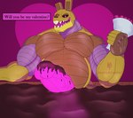 anthro belly candy chocolate chocolate_pool dessert flower food genitals glowing glowing_genitalia glowing_penis heart_(marking) holidays machine male markings muscular muscular_anthro muscular_male pecs penis plant sharp_teeth solo teeth text nastybluepal five_nights_at_freddy's five_nights_at_freddy's_3 scottgames valentine's_day springtrap_(fnaf) animatronic robot 2024 hi_res