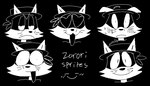 angry anthro blush clothing eyebrows frown hat headgear headwear heart_eyes heart_symbol looking_at_viewer male mask mouth_closed open_mouth smile surprise text whiskers neonpawp kaiketsu_zorori zorori canid canine fox mammal 2021 digital_media_(artwork) english_text monochrome pixel_(artwork)