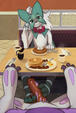 anthro duo feet food food_fetish food_play foot_fetish foot_play footjob looking_at_viewer male male/male paws public public_sex sex syrup marsminer ihop nintendo pokemon generation_5_pokemon generation_8_pokemon generation_9_pokemon hisuian_form hisuian_zoroark meowscarada pokemon_(species) regional_form_(pokemon) zoroark hi_res