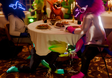 animal_genitalia anthro balls blue_body blue_fur bodily_fluids claws cum cum_drip cum_in_mouth cum_inside cum_on_ground dinner dinner_table dripping duo erection fellatio fingers fluffy fluffy_ears food fur genital_fluids genitals green_body green_fur group hair kneeling kneeling_oral_position machine male male/male male_penetrating multicolored_body nude oral party penetration penile penis protogen_visor public public_sex purple_body purple_fur screen screen_face sex smile tail tapering_penis tongue yellow_body yellow_ears yellow_fur tanza3d retiu_(retiu) tanza_(tanza3d) tentel_(tanza3d) protogen 3d_(artwork) digital_media_(artwork) hi_res nonbinary_(lore)