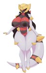 anthro areola big_breasts black_areola black_hair black_nipples breasts curvy_anthro curvy_female curvy_figure featureless_crotch female front_view hair huge_breasts long_hair nipples nude red_eyes simple_background solo spikes standing tail thick_tail thick_thighs wide_hips dullyarts nintendo pokemon generation_4_pokemon giratina legendary_pokemon pokemon_(species) full-length_portrait hi_res portrait