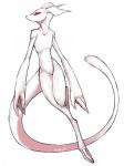 claws horn long_tail looking_aside male mouthless nude raised_leg red_eyes simple_background solo tail thick_arms white_background dogrot earthbound_(series) nintendo giygas alien gieeg black_and_white_and_red hi_res signature sketch