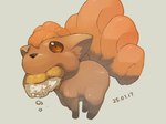 ambiguous_gender eating feral food looking_at_viewer multi_tail simple_background solo standing tail mtbisako nintendo pokemon generation_1_pokemon pokemon_(species) vulpix 2025 4:3 dated hi_res