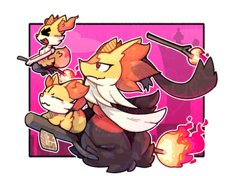 3_fingers :3 ambiguous_anthro ambiguous_feral ambiguous_gender anthro arm_tuft biped black_body black_fur blush blush_stickers border cheek_tuft chest_tuft cute_fangs detailed_background digitigrade dipstick_tail elemental_manipulation evolutionary_family eyelashes eyes_closed facial_tuft fangs feral fingers fire fire_manipulation flesh_fang flying fur group hip_tuft inner_ear_fluff lying markings multicolored_body multicolored_fur nude_ambiguous nude_anthro on_front open_mouth open_smile orange_body orange_fur orange_inner_ear_fluff orange_tail_tip pointy_ears prick_ears quadruped red_body red_eyes red_fur shoulder_tuft side_view sitting smile tail tail_markings tapering_snout teeth tongue trio tuft two_tone_tail white_body white_border white_fur yellow_body yellow_fur yellow_tail sunsnak nintendo pokemon pokemon_legends_z-a braixen canid fennekin generation_6_pokemon generation_9_pokemon mammal mega_delphox mega_evolution pokemon_(species) 2025 aliasing colored digital_drawing_(artwork) digital_media_(artwork) hi_res shaded