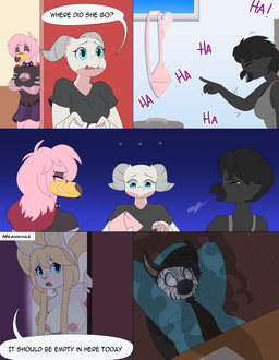 anthro bathroom black_body black_feathers black_hair blonde_hair blue_eyes breasts clothing dialogue discarded_clothing embarrassed feathers female fur group hair horn laugh nipples pigtails pink_body pink_feathers pink_hair public public_nudity public_restroom purse speech_bubble text white_body white_fur apinkgrape glamor_to_bare rebecca_(neko-eclipse17) stephanie_(neko-eclipse17) tazri_(neko-eclipse17) tremora_(neko-eclipse17) avian bird corvid corvus_(genus) equid equine flamingo kobold lagomorph leporid mammal oscine passerine rabbit raven scalie zebra absurd_res english_text hi_res trans_(lore) trans_woman_(lore)